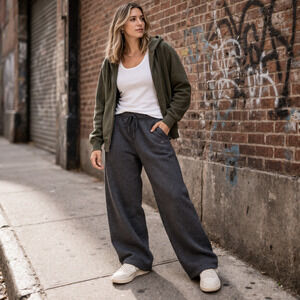 Champion Eco Authentic Sweatpants Unisex M Gray Wide Leg Lounge Pants